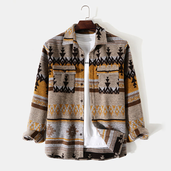 Chaqueta Estampada de Manga Larga con Solapa para Hombre