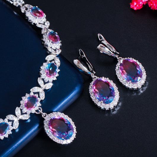Conjunto de Aretes, Collar y Pulsera con Piedras de Zircón Degradado - Image 12