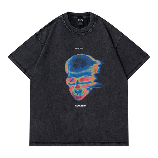 Camiseta Retro Suelta Estampado Calavera Abstracto para Hombre y Mujer - Image 3