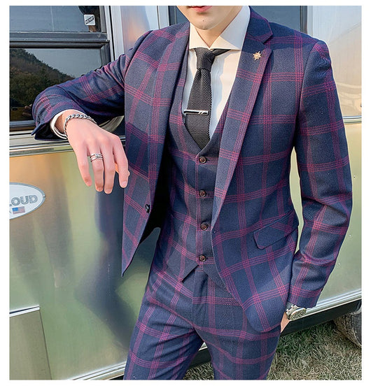 Traje Slim Fit 3 Piezas Fusión Coreana y Británica para Hombre - Image 24
