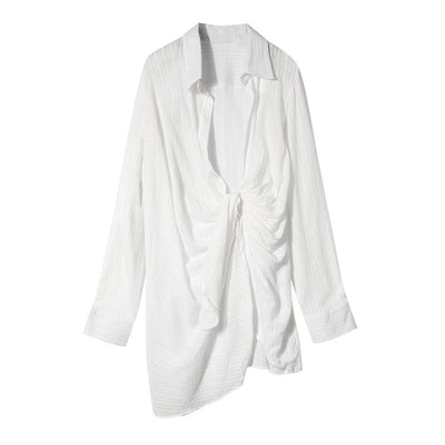 Blusa Blanca Asimétrica de Temperamento Elegante - Image 9