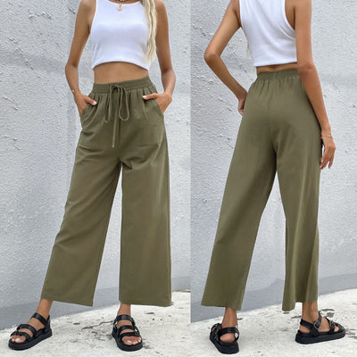 Pantalones Anchos Cropped de Algodón con Cordón Ajustable