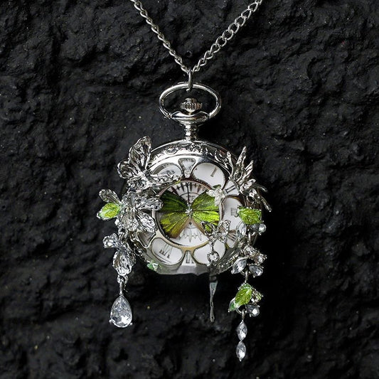 Reloj de Bolsillo Animado Mariposas Turquesa y Verde para Pareja - Edición Graduación