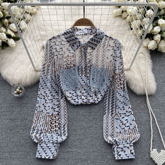 Blusa Larga de Chifón Estampada para Mujer - Transición Perfecta al Otoño - Image 15