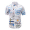 Camisa Masculina Solta de Verão com Estampa Gráfica e Gola Lapela
