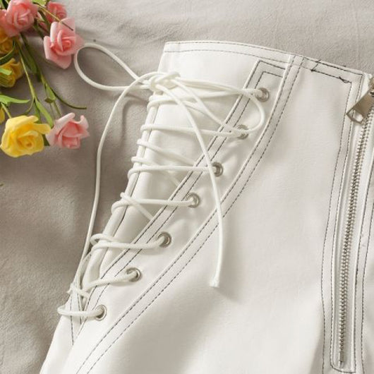 Shorts de Cuero Delgado para Mujer Primavera Otoño Ajustado con Cierre - Image 4
