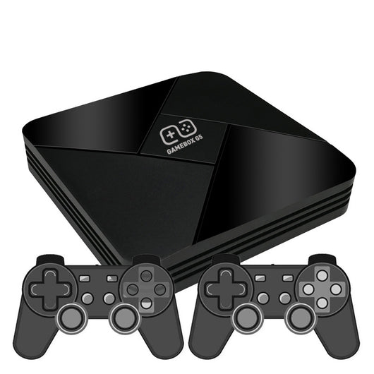 Black G5 Game BOX console with geometric design and two matching black gamepads for TV gaming. - Image 5