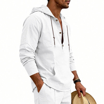 Camisa Hoody de Lino Transpirable para Hombre - Manga Larga Casual - Image 34