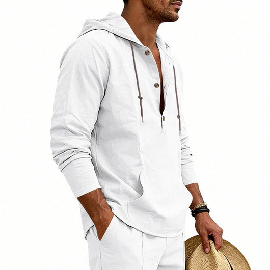 Camisa Hoody de Lino Transpirable para Hombre - Manga Larga Casual - Image 34