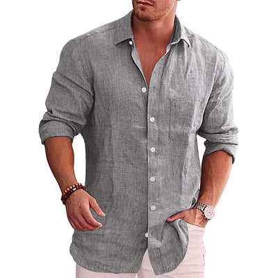 Camisa de Algodón y Lino Clásica con Cuello Solapa - Ajuste Regular - Image 3