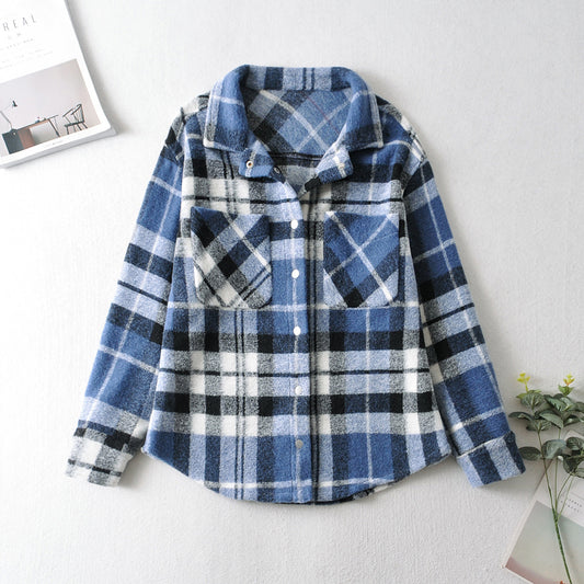 Chaqueta Camisa Cuadros Suelta Estilo Europeo y Americano para Mujer