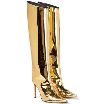 Botas Altas hasta la Rodilla de Cuero Charolado con Punta Aguda - Image 19