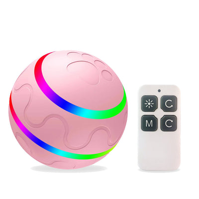 Orange pet wicked ball toy with colorful LED lights and a yellow paw-shaped remote control. - Image 9