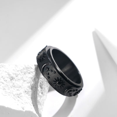 Anillo Giratorio de Acero Titanio con Estrellas, Sol y Luna - Image 13