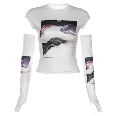 Camiseta Crop Estampada Ajustada para Mujer - Cuello Redondo - Image 9