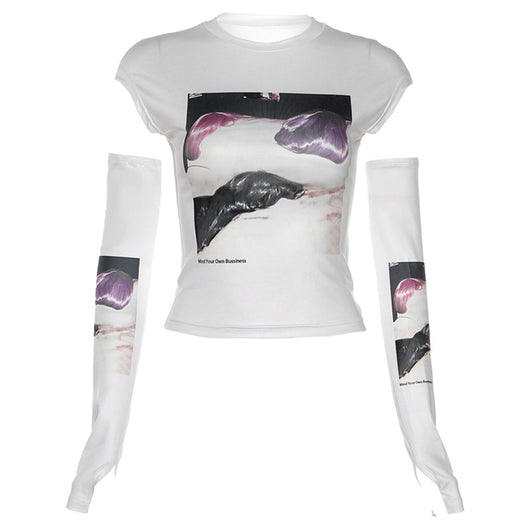 Camiseta Crop Estampada Ajustada para Mujer - Cuello Redondo - Image 9