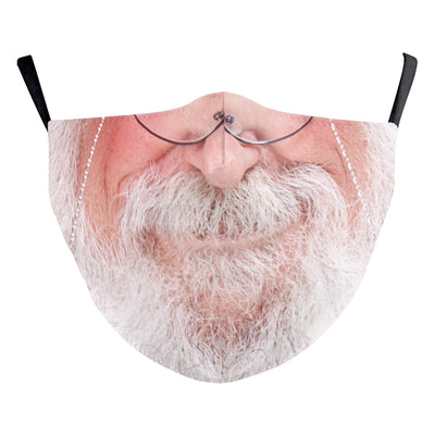 Christmas dust mask with a digital print of red, purple, and gold bokeh lights and white snowflakes, featuring ear hooks. - Image 6