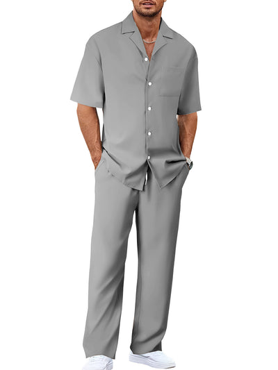 Conjunto de Traje Casual para Hombre: Camisa de Solapa con Botones y Pantalón Recto - Image 13