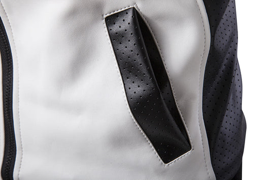 Abrigo de Cuero con Cuello de Pie y Combinación de Colores - Image 17