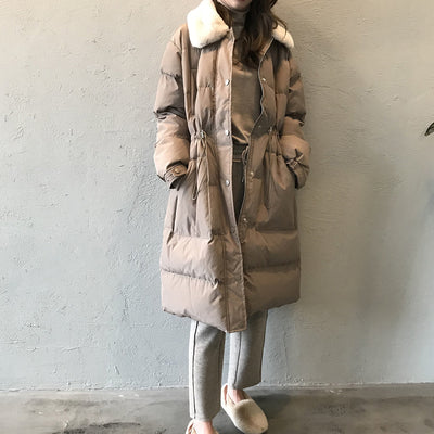 Chaqueta Larga de Algodón con Cuello de Piel de Conejo y Cintura Ajustable - Image 9