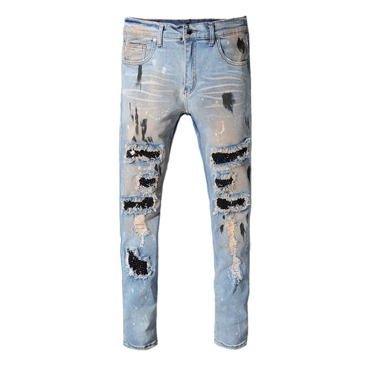 Jeans Rotos para Hombre con Parches Vintage Lavado Desgastado - Image 2