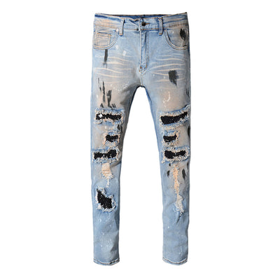 Jeans Rotos para Hombre con Parches Vintage Lavado Desgastado - Image 2