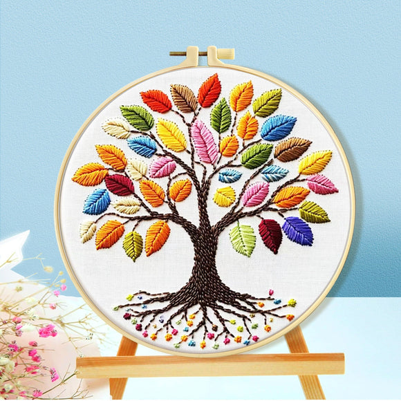 Bordado de Punto de Cruz Árbol de la Suerte con Animales - Diseño Simplificado