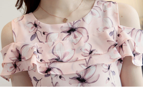 Blusa de Gasa Fruncida con Hombros Descubiertos para Mujer