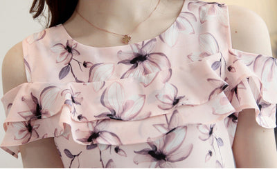 Blusa de Gasa Fruncida con Hombros Descubiertos para Mujer