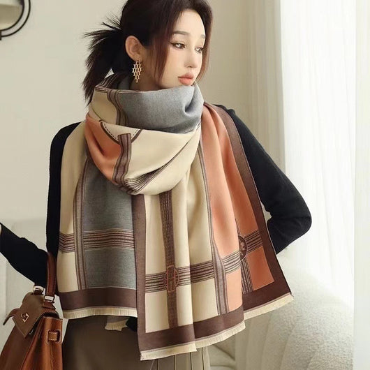 Bufanda de Cachemir Artificial Bicolor Estilo Coreano para Mujer Invierno - Image 12