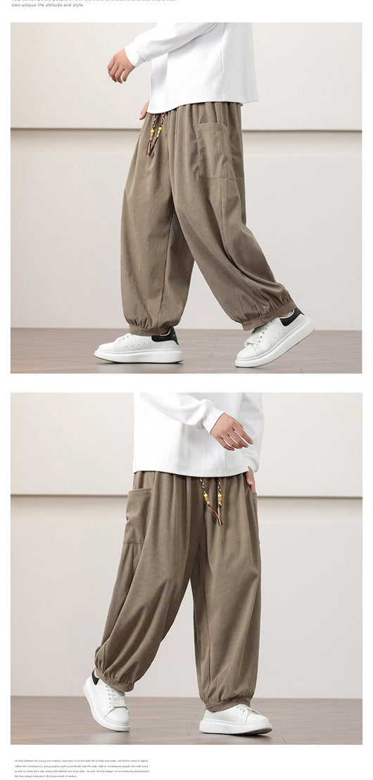 Pantalones Harem de Pana Otoño Estilo Chino para Hombre - Image 22
