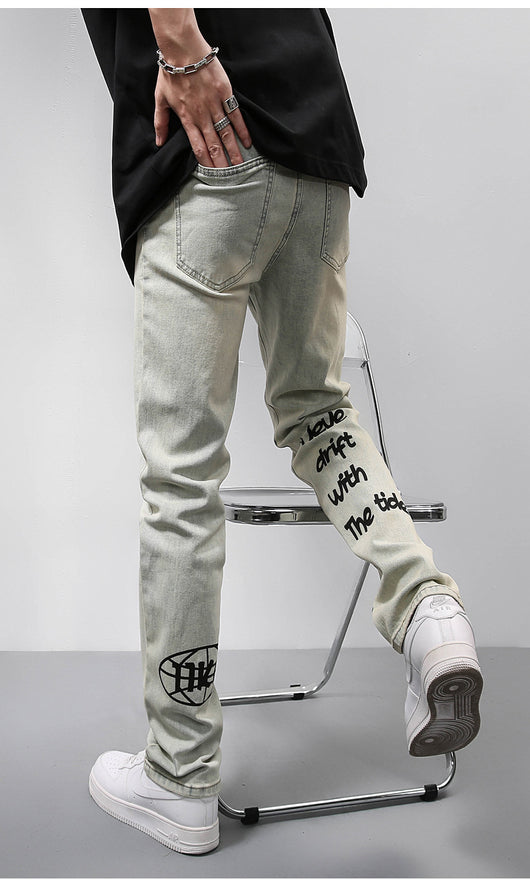 Jeans Vintage Americano Desgastado Amarillo con Estampado de Letras - Image 19
