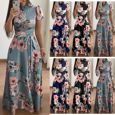 Vestido Amplio Estampado Floral Estilo Europeo Manga Corta para Mujer - Image 9