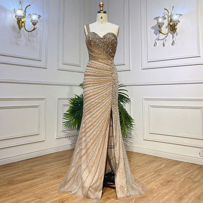 Vestido Fishtail Azul con Hombros Descubiertos y Cuentas Artesanales - Image 27