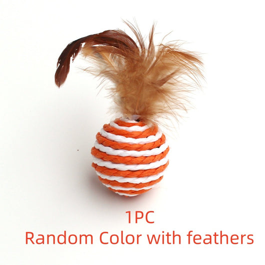 Eight colorful sisal cat scratching balls in purple, teal, hot pink, and yellow stripes on a white background. - Image 6