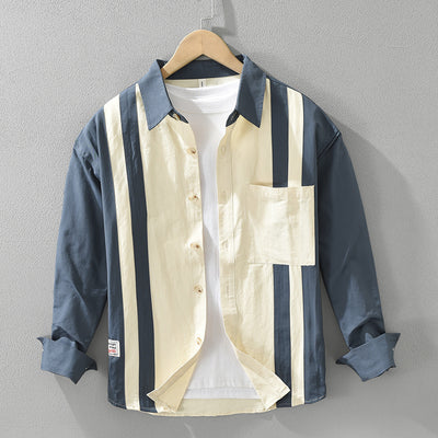 Camisa de Manga Larga con Costuras Retro para Hombre