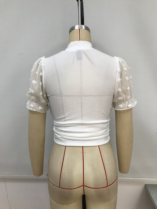 Blusa Jacquard con Escote en V y Mangas Burbuja - Image 3