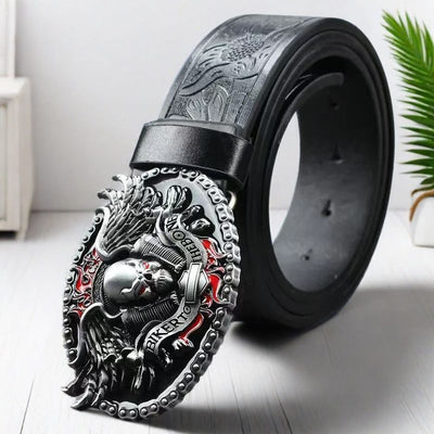 Cinturón de Cuero para Hombre con Hebilla de Aleación y Diseño Vintage Grabado - Image 14