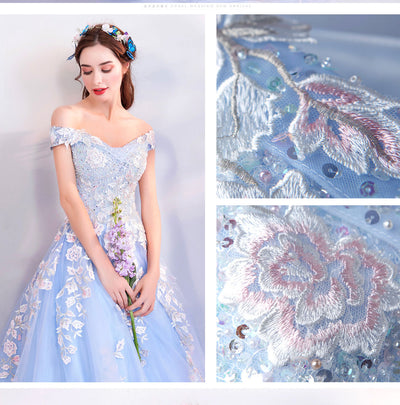 Vestido de Noche para Boda con Flores Azules - Diseño Elegante para Dama de Honor - Image 14