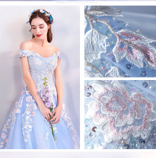 Vestido de Noche para Boda con Flores Azules - Diseño Elegante para Dama de Honor - Image 14