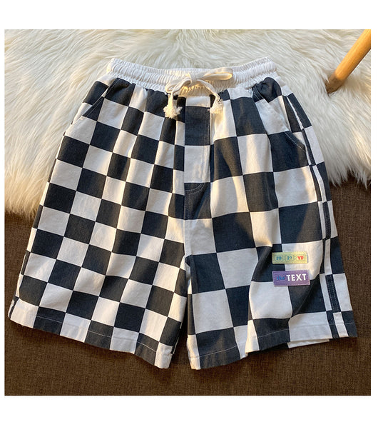 Pantalones Cortos Cuadros Contrastantes Estilo Deportivo Ancho Recto - Image 14