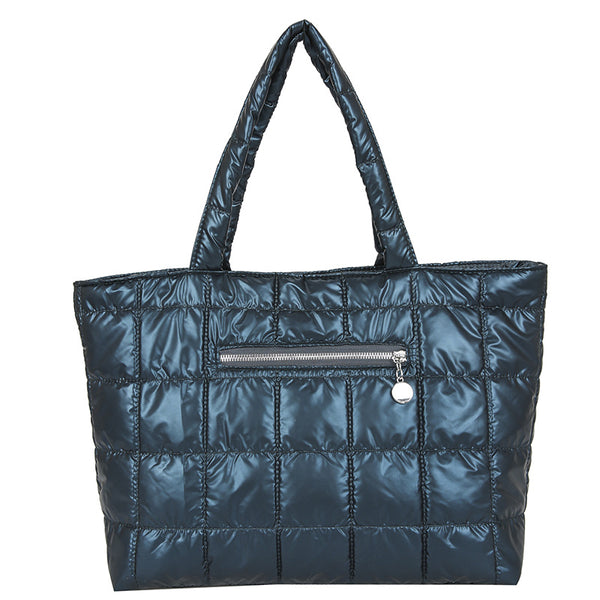Bolsa de Hombro Cuadrada con Costura a Cuadros en Nylon
