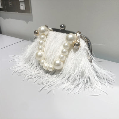 Bolso Bandolera de Plumas de Avestruz con Cadena de Perlas para Mujer - Image 14