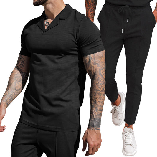Traje Casual de Dos Piezas con Camisa Cuello V y Pantalón Corto
