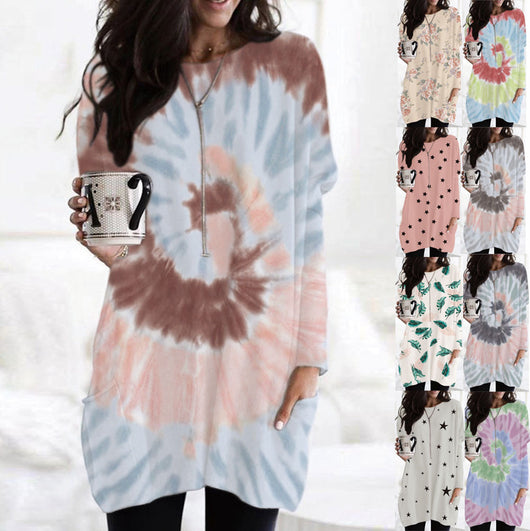 Camiseta Casual de Manga Larga con Bolsillo y Estampado