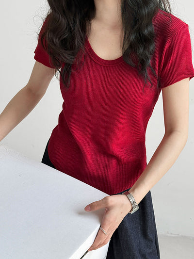 Camiseta Ajustada de Verano para Mujer - Cuello Redondo, Manga Corta y Cintura Definida - Image 10