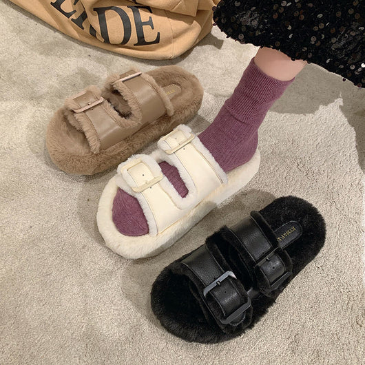Pantuflas Cálidas con Forro Polar y Hebilla Ajustable para Mujer
