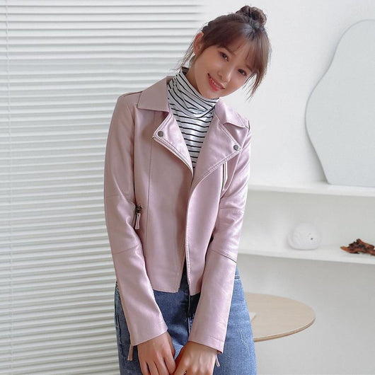Chaqueta de Cuero Coreana Slim Plus Size con Forro Polar Desmontable