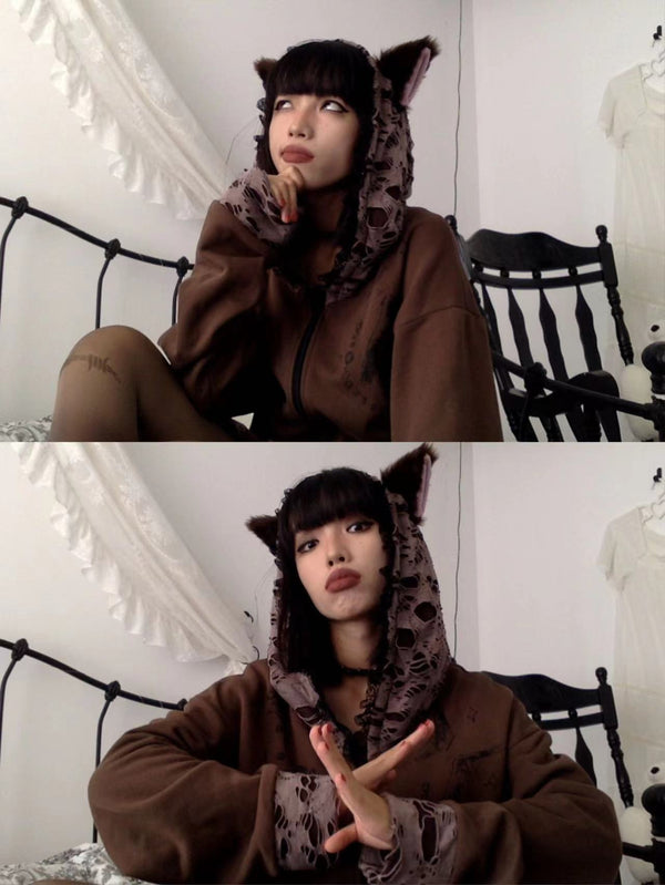 Sudadera con Capucha Desgarrada Dark Subculture