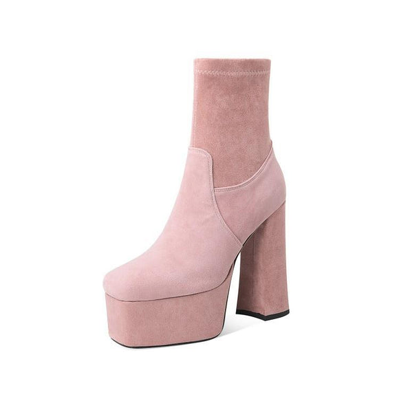 Botines de Plataforma con Punta Cuadrada para Mujer